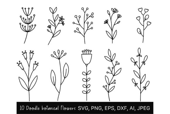 10 Doodle Bouquet Flowers SVG: Graphics and Illustrations for Branding