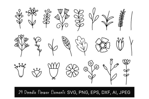 24 Flowers Doodle Clipart SVG Review for Graphics and Illustrations