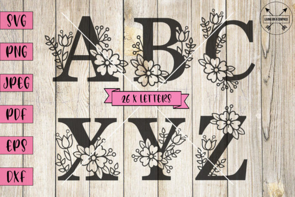 A-Z Floral Alphabet Graphics for Crafts and Digital Products