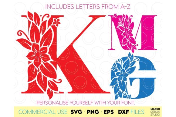 Floral Monogram SVG Bundle, Flower Signs Graphics for Crafts