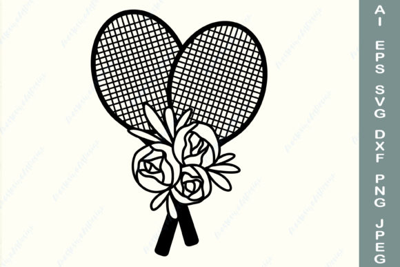 Floral Tennis Racket, Sports Graphics for Crafts
