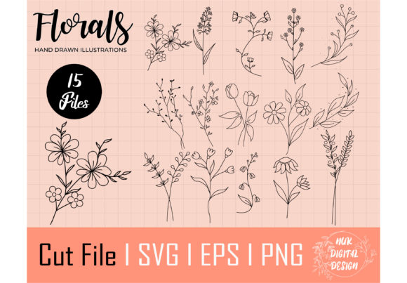 Florals Bundle, Hand Drawn, SVG PNG EPS Graphics