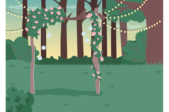 Rural Wedding Flat Color Illustration Graphics and Illustrations Review