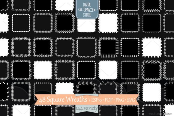 White Square Wreaths Borders, Frames Graphics and Illustrations